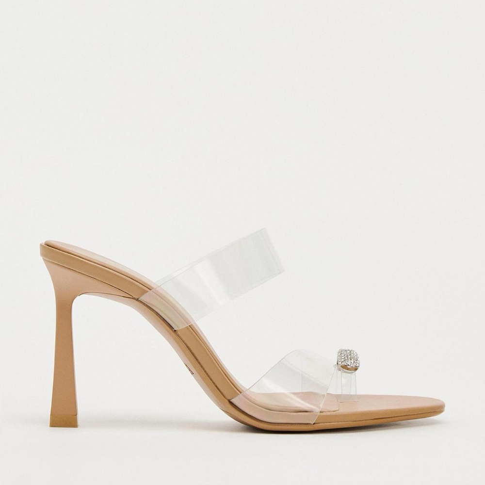 Zara Rhinestone Toe Ring Vinyl Heeled Sandals